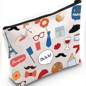 2/$25 BNWT Cosmetic Makeup Bag Gift LEVLO France Souvenir Paris (I Love Paris)